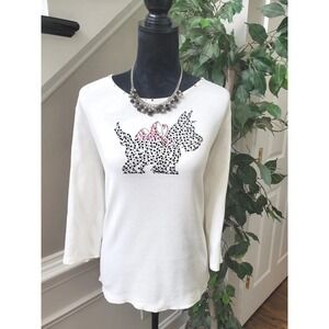 Quacker Factory Women's Ivory 100% Cotton Round Neck Long Sleeve Sweater Size L